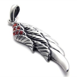 Pingente De Titânio Com Diamante Vermelho E Pena