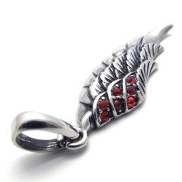 Pingente De Titânio Com Diamante Vermelho E Pena