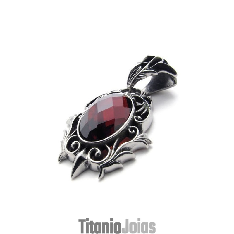 Pingente De Titânio Com Pedra Preciosa Vermelha