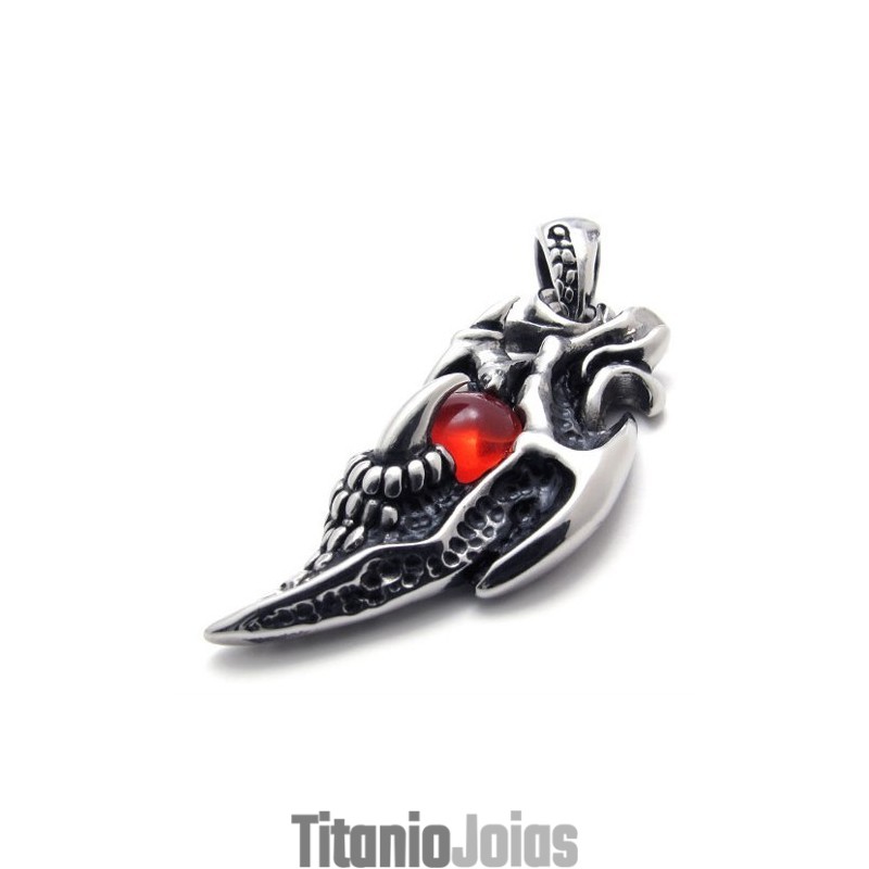 Pingente De Titânio Com Gema Vermelha Wings