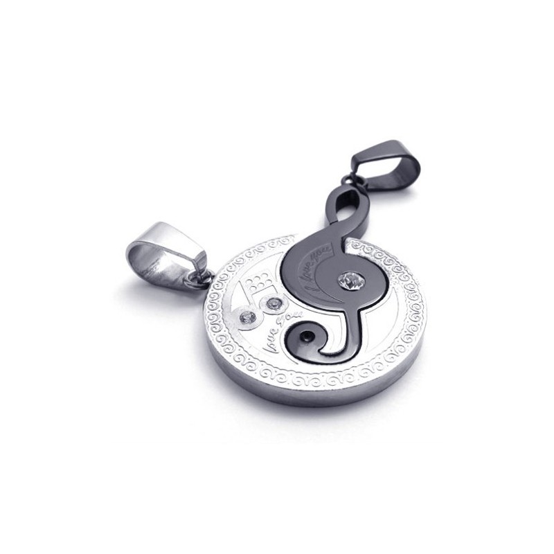 Pingente De Titânio Black Musical Note Lovers