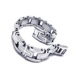 Pulseira Masculina De Prata E Titânio Puro Com Pingente De Cruz