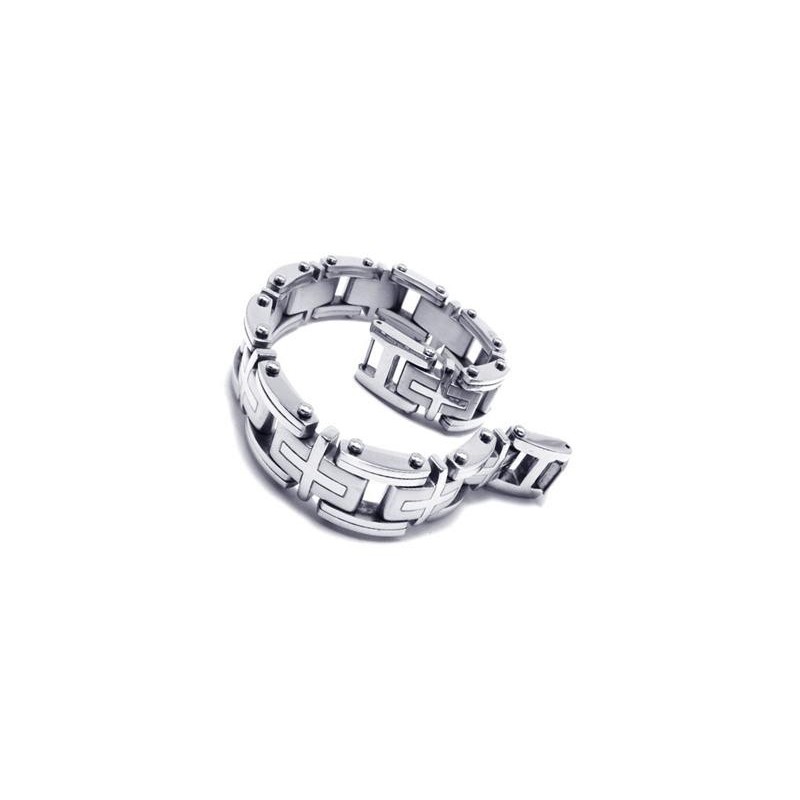 Pulseira Masculina De Prata E Titânio Puro Com Pingente De Cruz