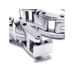 Pulseira Masculina De Prata E Titânio Puro Com Pingente De Cruz
