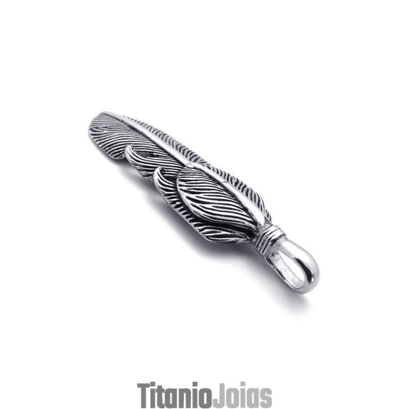 Pingente De Titânio Com Pena De Asa Pingente De Titânio Com Pena De Asa
