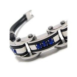 Pulseira Masculina De Borracha De Titânio Puro Azul Preto E Prata