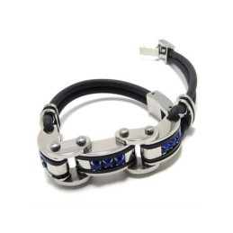 Pulseira Masculina De Borracha De Titânio Puro Azul Preto E Prata