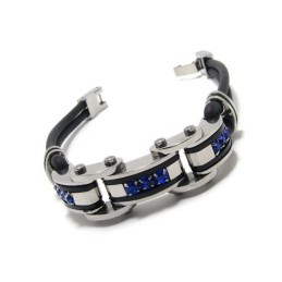 Pulseira Masculina De Borracha De Titânio Puro Azul Preto E Prata