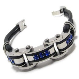 Pulseira Masculina De Borracha De Titânio Puro Azul Preto E Prata