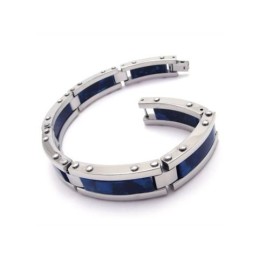 Pulseira Masculina De Borracha De Titânio Puro E Prata Azul