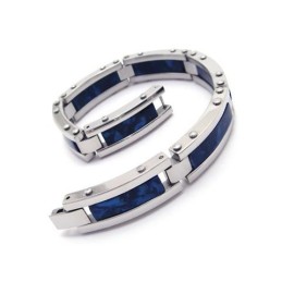 Pulseira Masculina De Borracha De Titânio Puro E Prata Azul