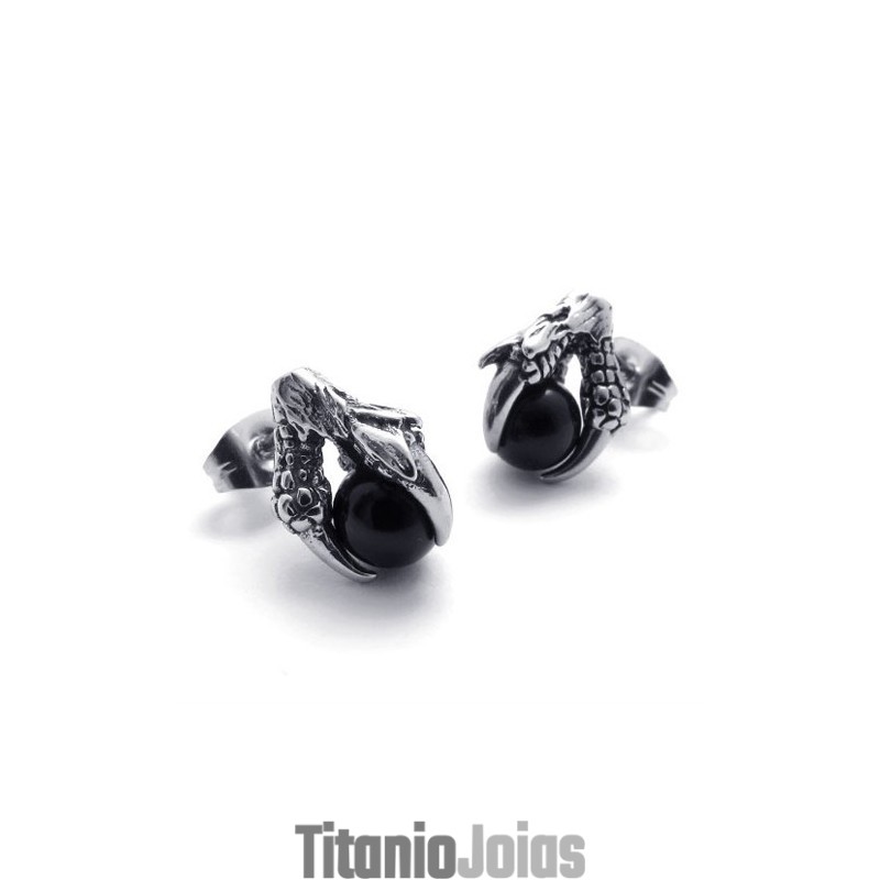 Brincos De Titânio Com Gema Preta E Garra Brincos De Titânio Com Gema Preta E Garra