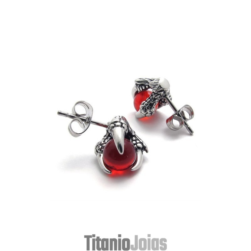 Brincos De Titânio Com Gema Vermelha E Garra