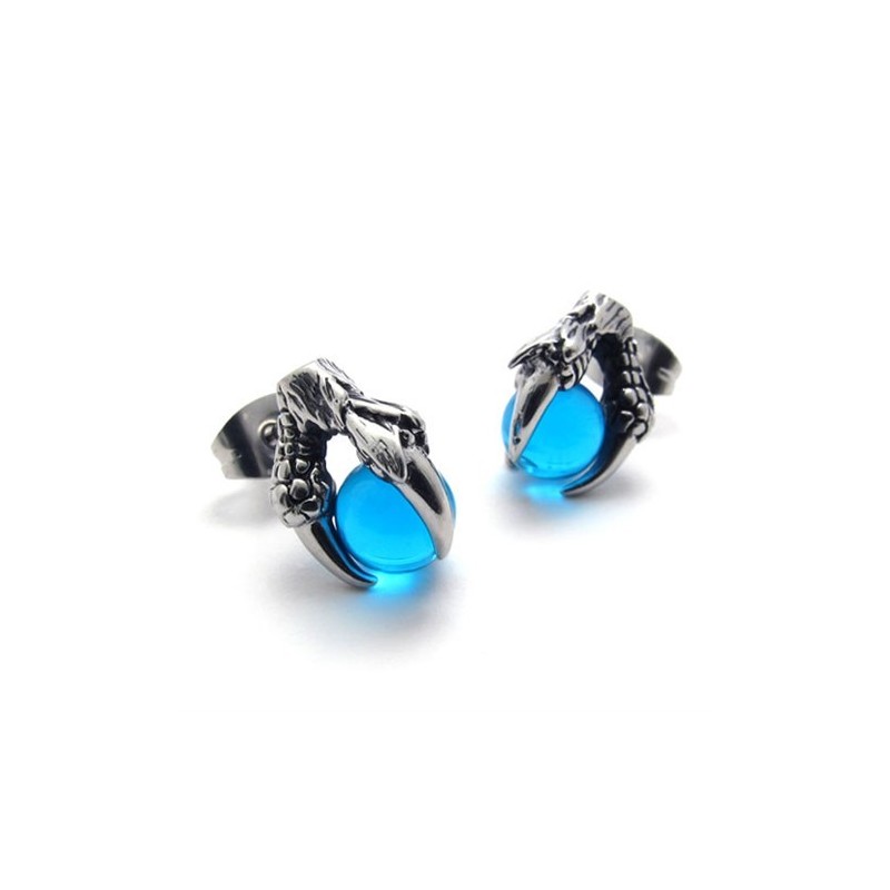 Brincos De Titânio Com Gema Azul E Garra