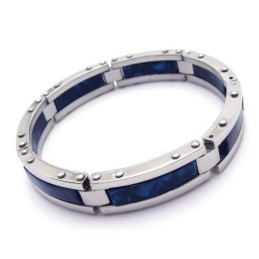 Pulseira Masculina De Borracha De Titânio Puro E Prata Azul