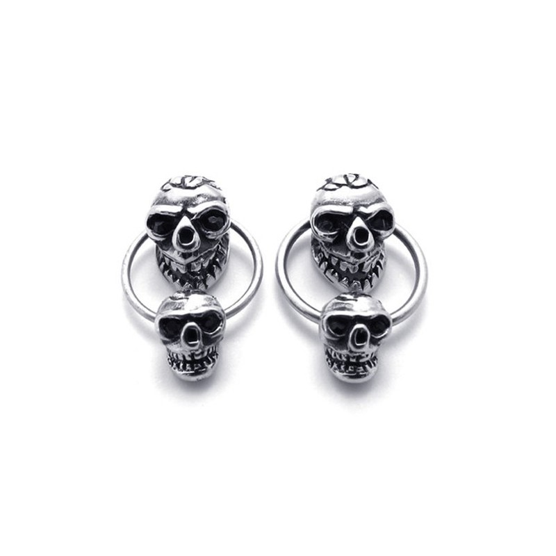 Brincos De Titânio Com Caveira Dupla Brincos De Titânio Com Caveira Dupla