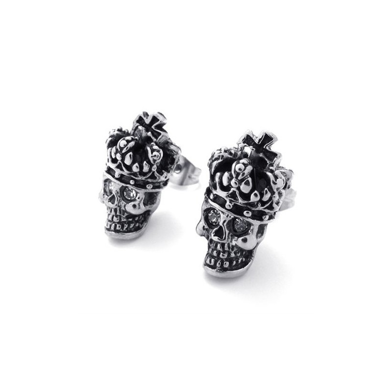 Brincos De Titânio Com Caveira E Coroa Brincos De Titânio Com Caveira E Coroa
