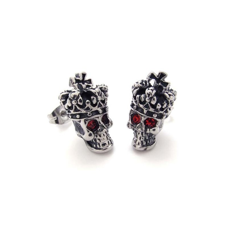 Brincos De Titânio Com Caveira E Coroa De Diamante Vermelho Brincos De Titânio Com Caveira E Coroa De Diamante Vermelho