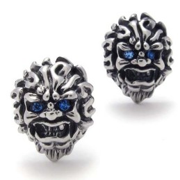 Brincos De Leão Com Diamante Azul Em Titânio