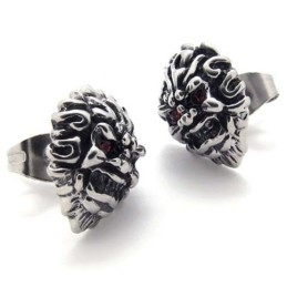 Brincos De Titânio Com Leão E Diamante Vermelho