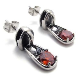 Brincos De Titânio Com Diamante Vermelho