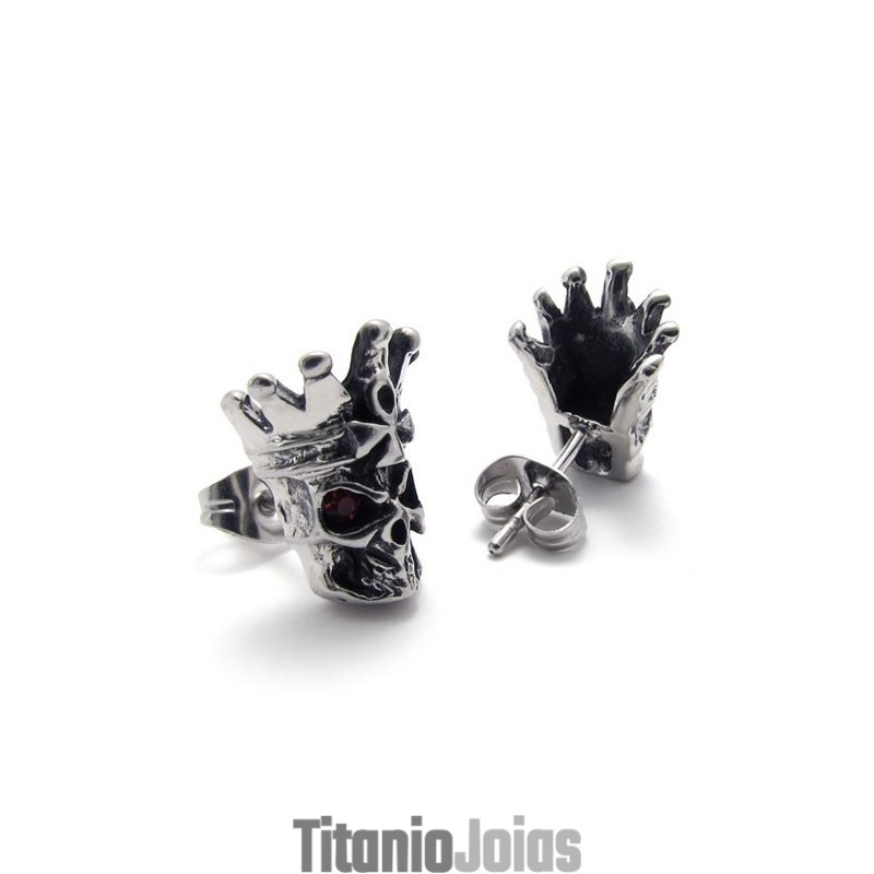 Brincos De Titânio Com Caveira De Diamante Vermelho Brincos De Titânio Com Caveira De Diamante Vermelho