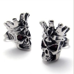 Brincos De Titânio Com Caveira De Diamante Vermelho