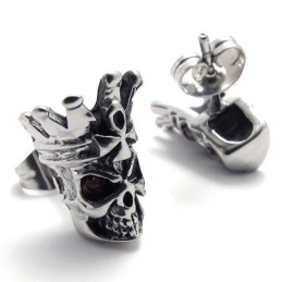 Brincos De Titânio Com Caveira De Diamante Vermelho