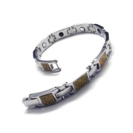 Pulseira Magnética Masculina De Titânio Puro Dourado E Prateado