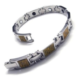 Pulseira Magnética Masculina De Titânio Puro Dourado E Prateado