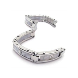 Pulseira Masculina De Titânio Puro E Prata Branca Com Pulseira De Borracha