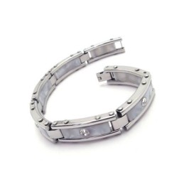 Pulseira Masculina De Titânio Puro E Prata Branca Com Pulseira De Borracha