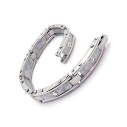 Pulseira Masculina De Titânio Puro E Prata Branca Com Pulseira De Borracha