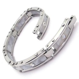 Pulseira Masculina De Titânio Puro E Prata Branca Com Pulseira De Borracha