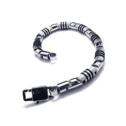 Pulseira Masculina De Titânio Puro 316L Preto E Prata