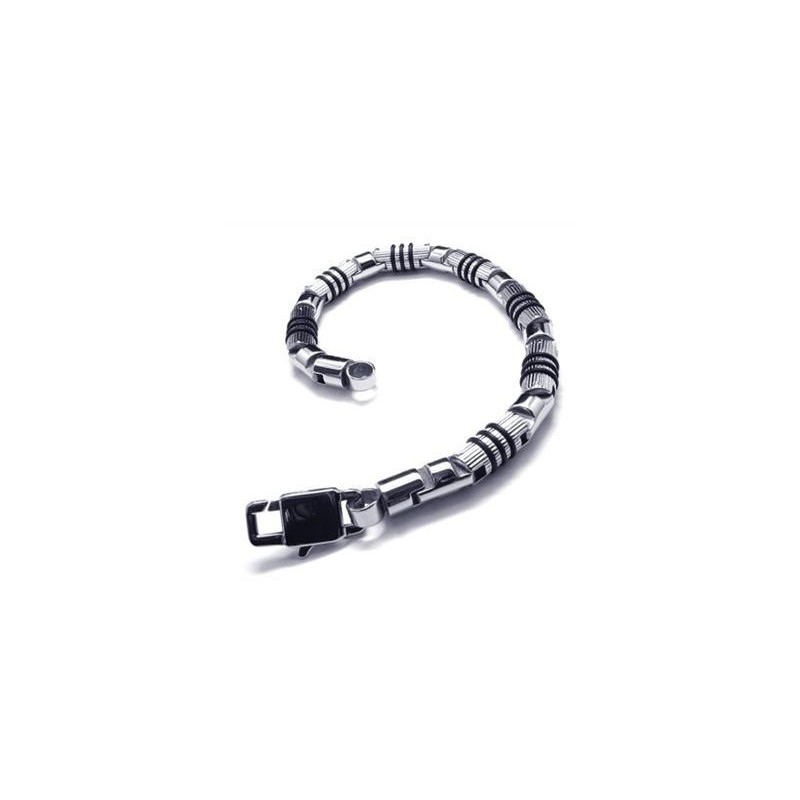 Pulseira Masculina De Titânio Puro 316L Preto E Prata