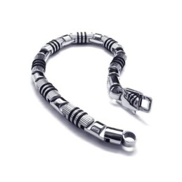 Pulseira Masculina De Titânio Puro 316L Preto E Prata