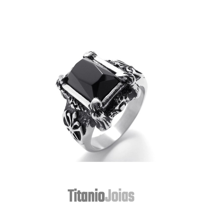 Anel De Titânio Com Pedra Preciosa Preta Anel De Titânio Com Pedra Preciosa Preta