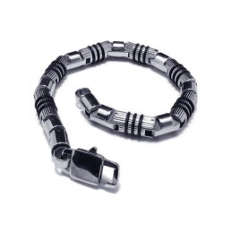 Pulseira Masculina De Titânio Puro 316L Preto E Prata