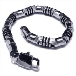 Pulseira Masculina De Titânio Puro 316L Preto E Prata