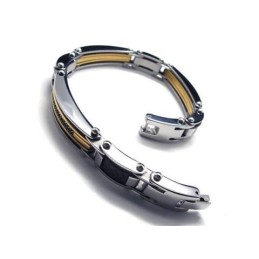 Pulseira Masculina De Titânio Puro E Dourado, Nova