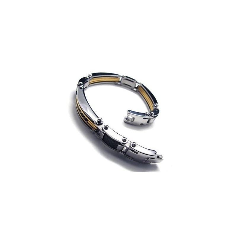 Pulseira Masculina De Titânio Puro E Dourado, Nova