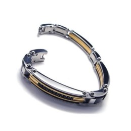 Pulseira Masculina De Titânio Puro E Dourado, Nova