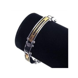Pulseira Masculina De Titânio Puro E Dourado, Nova