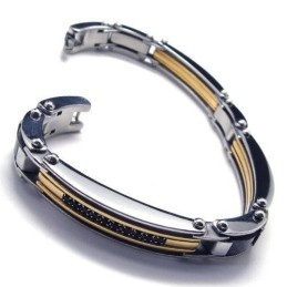 Pulseira Masculina De Titânio Puro E Dourado, Nova