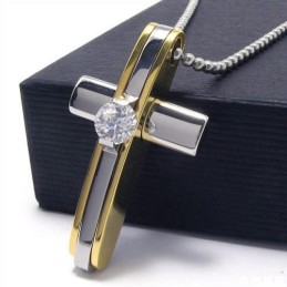 Colar Com Pingente De Cruz De Titânio Puro Dourado Para Meninos