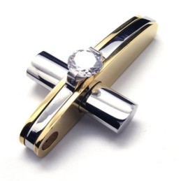 Colar Com Pingente De Cruz De Titânio Puro Dourado Para Meninos
