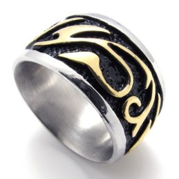 Anel De Titânio Vintage Dourado