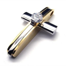 Colar Com Pingente De Cruz De Titânio Puro Dourado Para Meninos