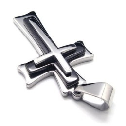 Colar Com Pingente De Cruz De Titânio Puro E Prata Preta Para Homens